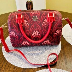-Tory Burch Robinson Floral/Carmine Pink /Red Triangle Tote Shoulder bag